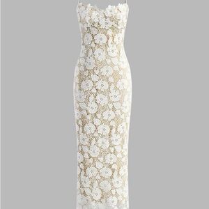 Commense Strapless White Lace Dress